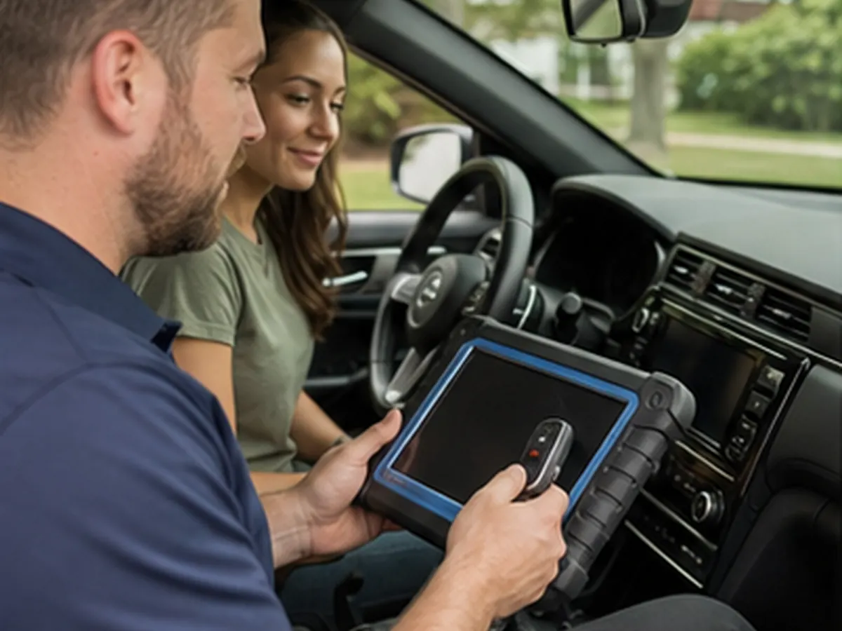 Automotive Locksmith Services — Locksmith Service Detroit Automotive locksmith programming a replacement vehicle key in Detroit